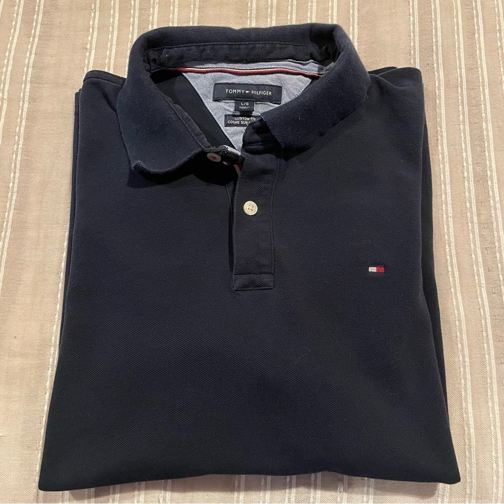 Tommy Hilfiger Men’s Navy Blue Custom Fit Short Sleeve Polo Shirt Large - Picture 3 of 7